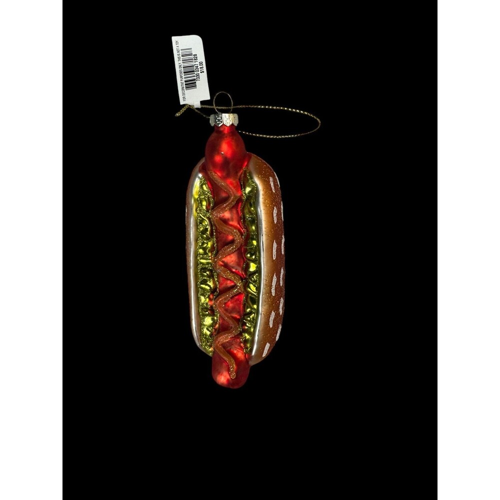 Macy’s Holiday lane Glass hot dog Christmas ornament